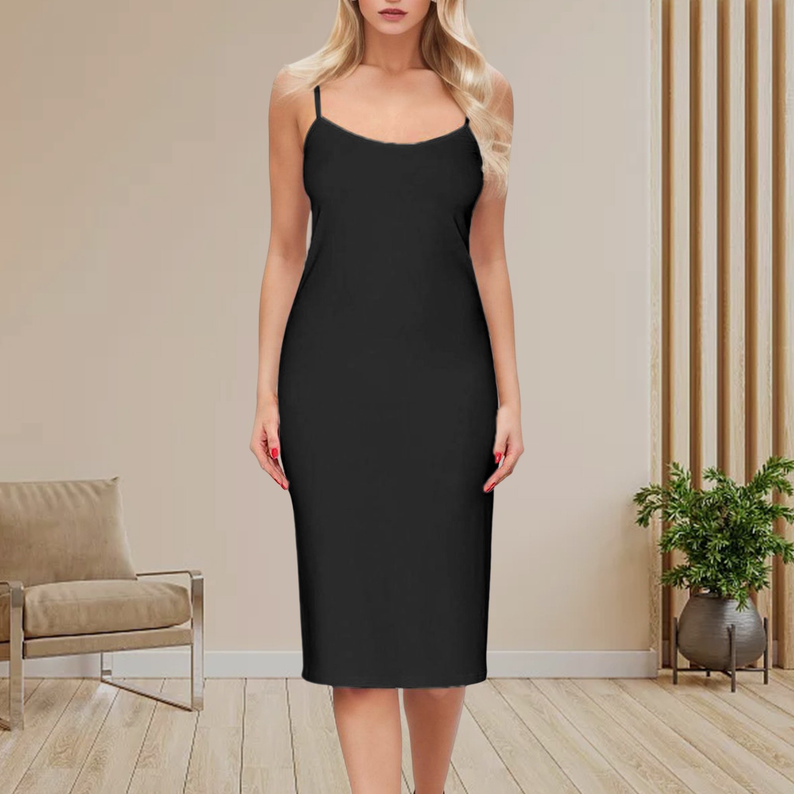 thumbnail image 2 of Vestido camisola largo de mujer - Mezcla de viscosa, tirantes ajustables, largo por debajo de la rodilla, 2 of 5
